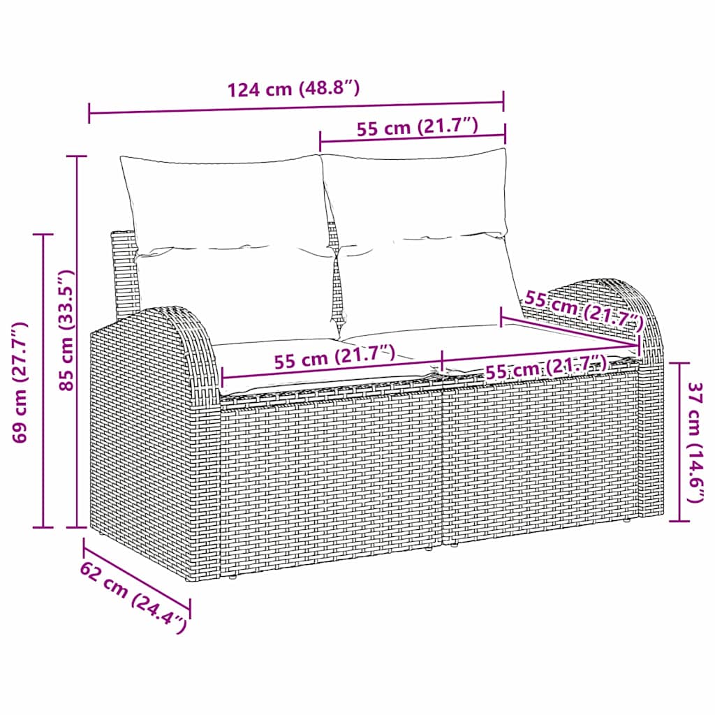 Gartensofa mit Kissen Schwarz 124 x 62 x 69cm Poly-Rattan